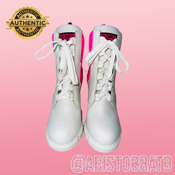 Prada Chunky White and Neon Pink Lace-up Ankle Boots - Picture 2 of 4